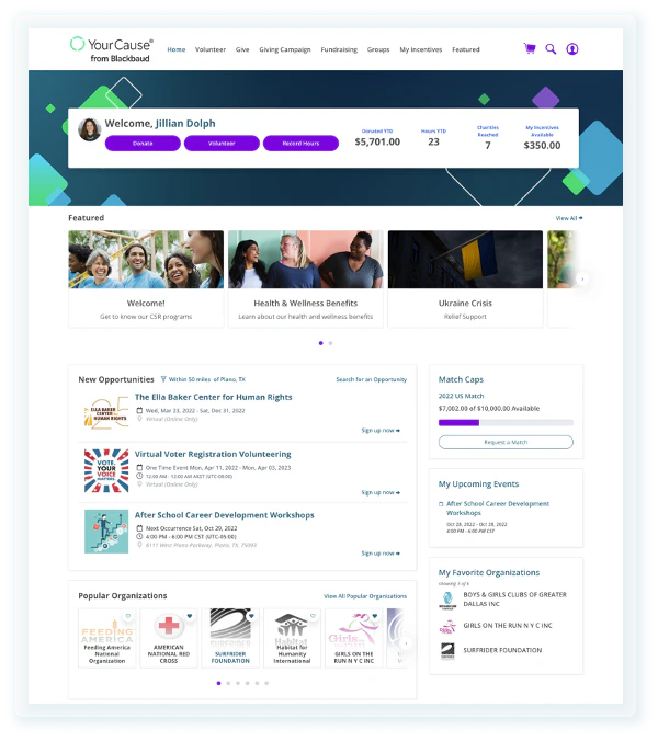 screenshot of YourCause CSRconnect